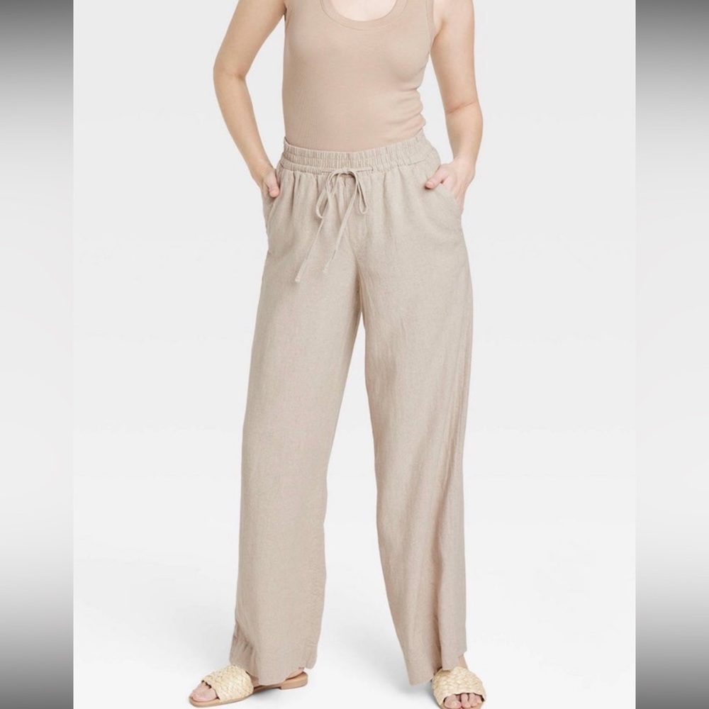 High Rise Linen Wide Leg Pull On Pants